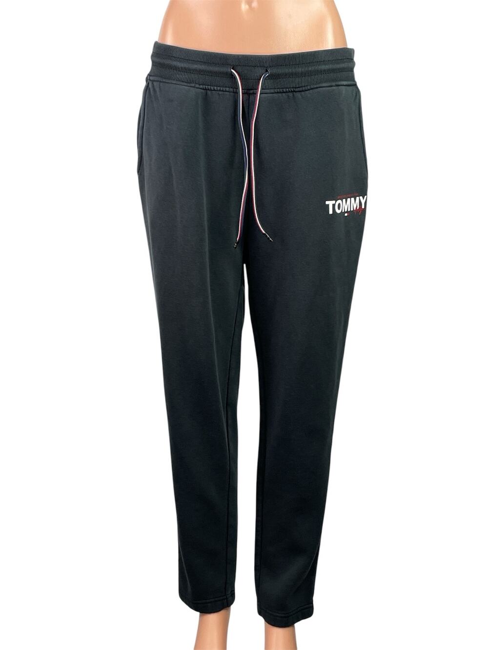 Tommy Hilfiger Black Elastic High Waist Tapered Straight Trousers Pants Size M